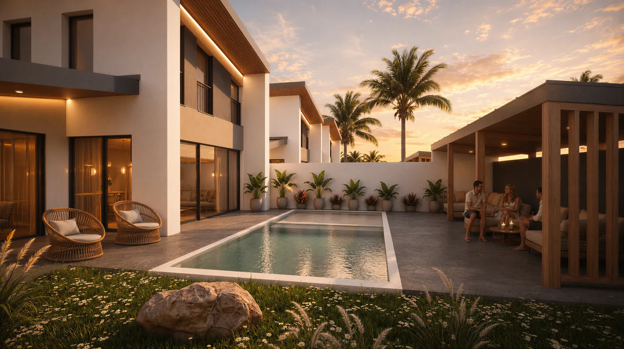 Exterior render of a private pool villa