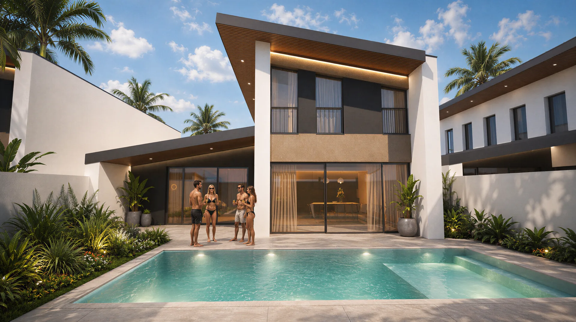 Tropical villa exterior near the coast