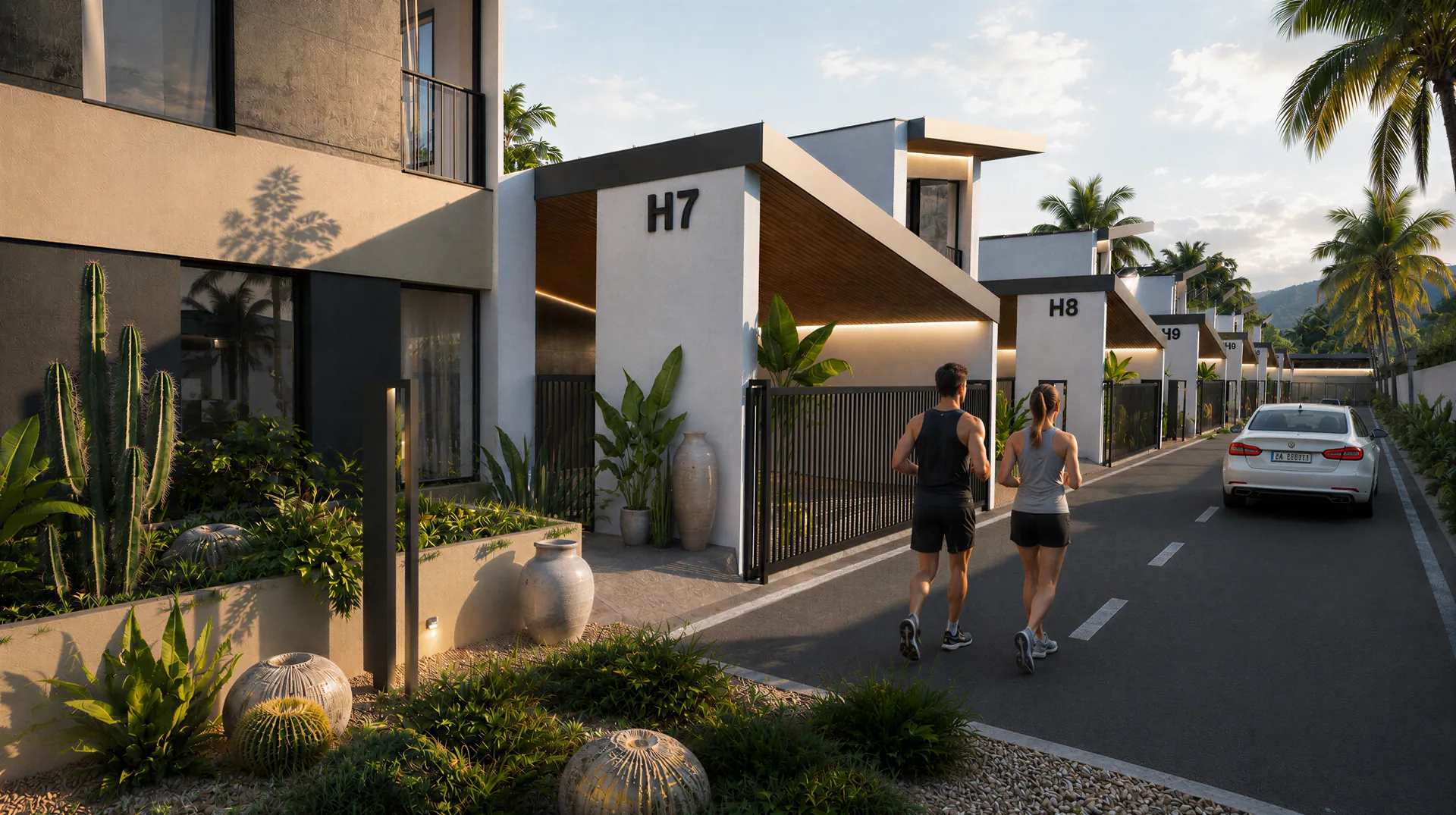 Pool villa render with island landscape